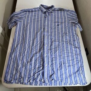 New Men's POLO RALPH LAUREN Blue Striped Casual Cotton Shirt Slim Fit Sz XLT